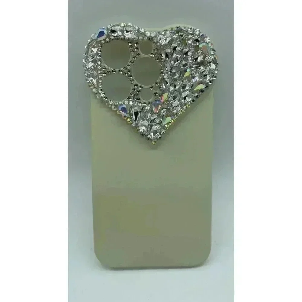 3D Rhinestone Heart Bling Case for iPhone 14 Pro Shockproof Soft TPU‎